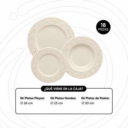 [18 PIEZAS] Juego de Vajilla de Cerámica para 6 Personas + Set de Silicona de Regalo