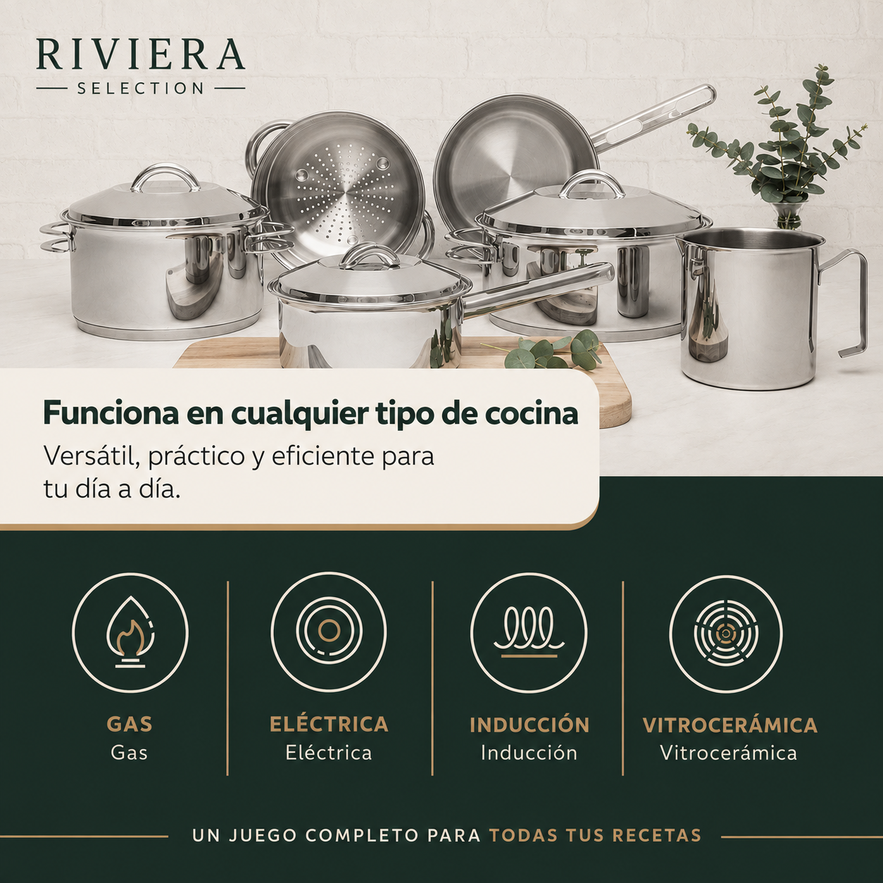 [6 PIEZAS] Juego de Ollas de Acero Inoxidable con Fondo Triple + Set de silicona gratis