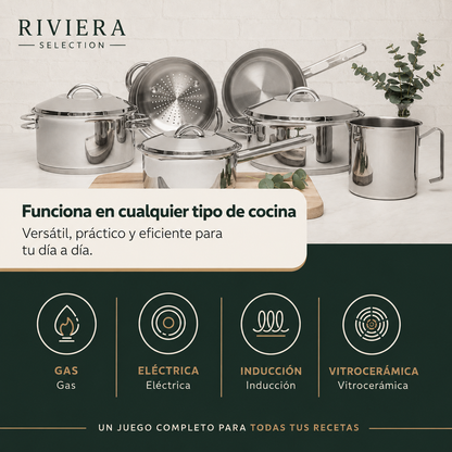 [6 PIEZAS] Juego de Ollas de Acero Inoxidable con Fondo Triple + Set de silicona gratis