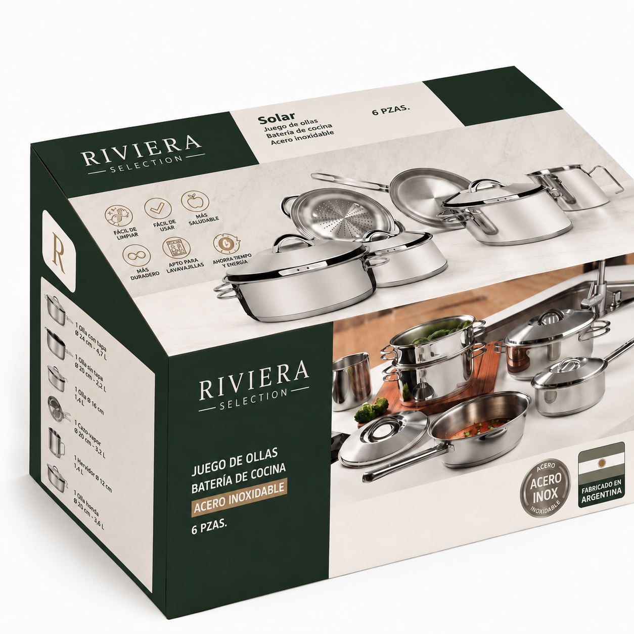 [6 PIEZAS] Juego de Ollas de Acero Inoxidable con Fondo Triple + Set de silicona gratis