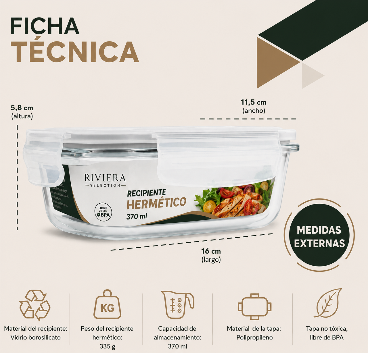 [20 PIEZAS] Juego de Recipientes Herméticos de Vidrio de 370 ml + Set de silicona gratis