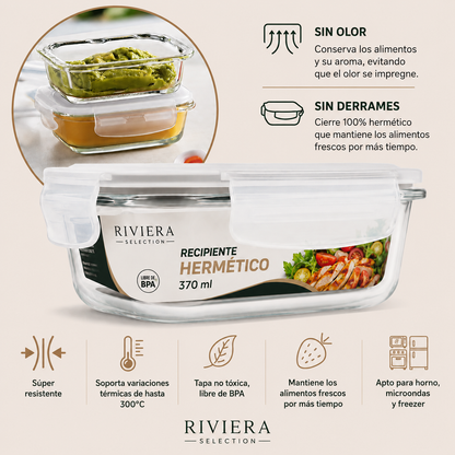 [20 PIEZAS] Juego de Recipientes Herméticos de Vidrio de 370 ml + Set de silicona gratis