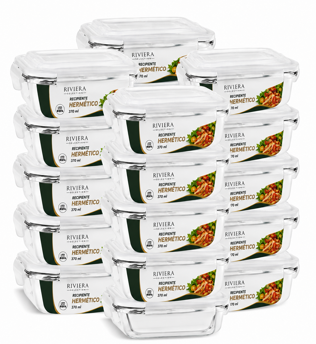 [20 PIEZAS] Juego de Recipientes Herméticos de Vidrio de 370 ml + Set de silicona gratis