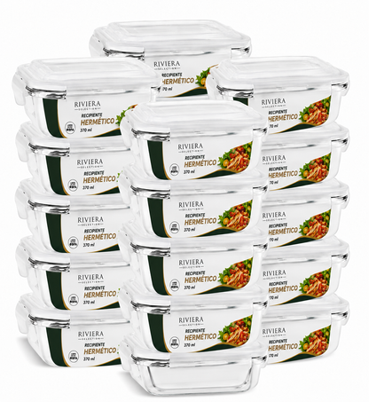 [20 PIEZAS] Juego de Recipientes Herméticos de Vidrio de 370 ml + Set de silicona gratis