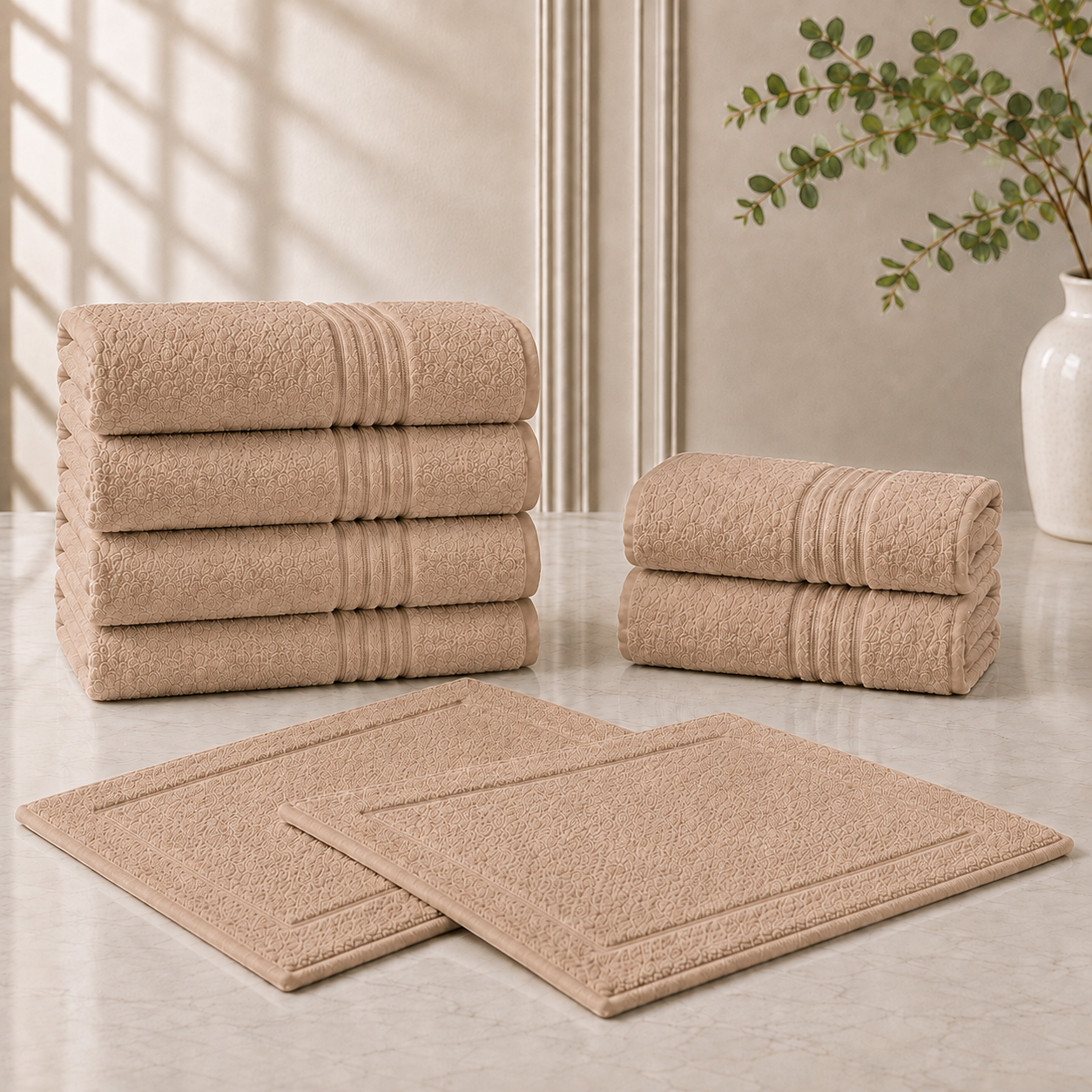 [8 PIEZAS] Juego de Toallas Alba Premium de Algodón Suave + 2 Batas de Baño de Regalo