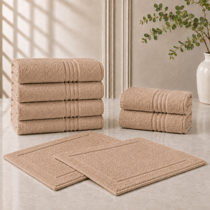 [8 PIEZAS] Juego de Toallas Alba Premium de Algodón Suave + 2 Batas de Baño de Regalo