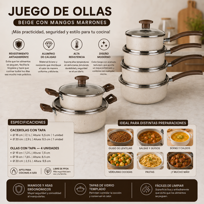[17 PIEZAS] Juego de Ollas Antiadherentes de Aluminio + Set de silicona de Regalo