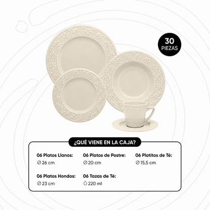 [30 PIEZAS] Juego de Vajilla de Cerámica + Set de individuales de mesa gratis