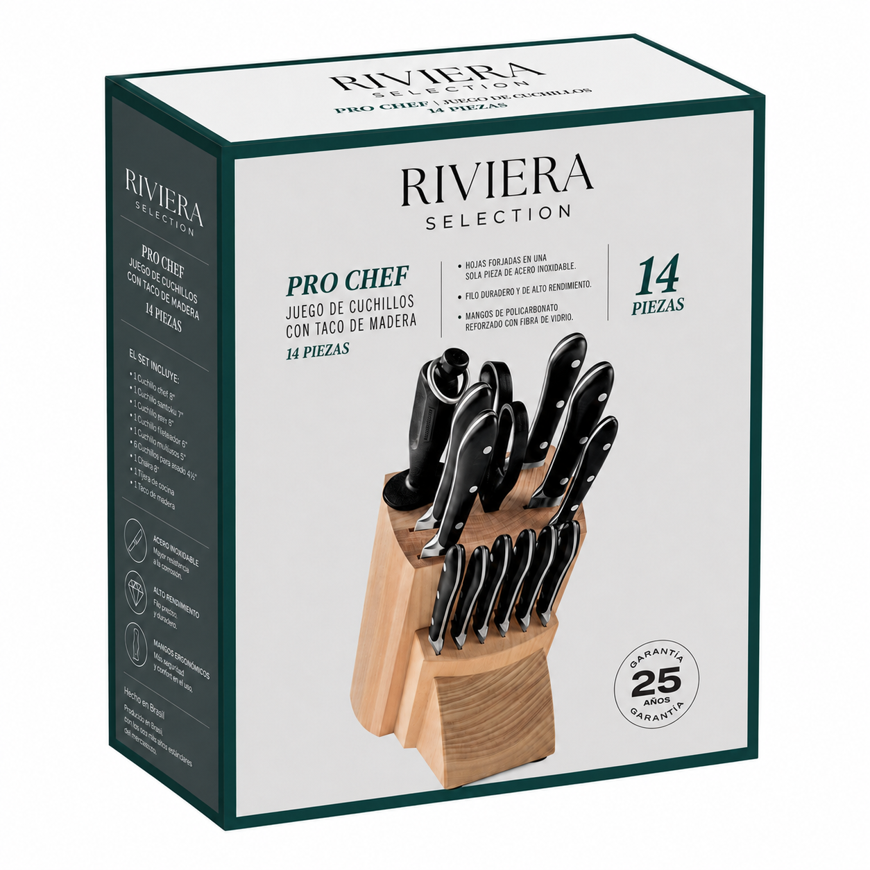 [14 PIEZAS] Juego de Cuchillos Chef de Acero Inoxidable con Taco de Madera + Set de silicona gratis
