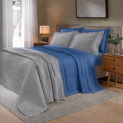 [10 PIEZAS] Juego de Cama Siena de 300 Hilos 100% Algodón con Cubrecama y Manta Decorativa + Set de Toallas Premium de Regalo